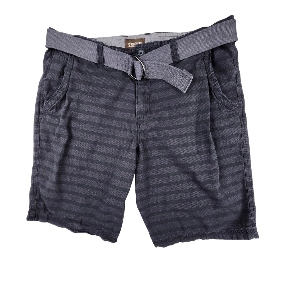 No Boundaries Belted Shorts Mens 42 Grey Stripe Cotton Casual Flat Front Skater